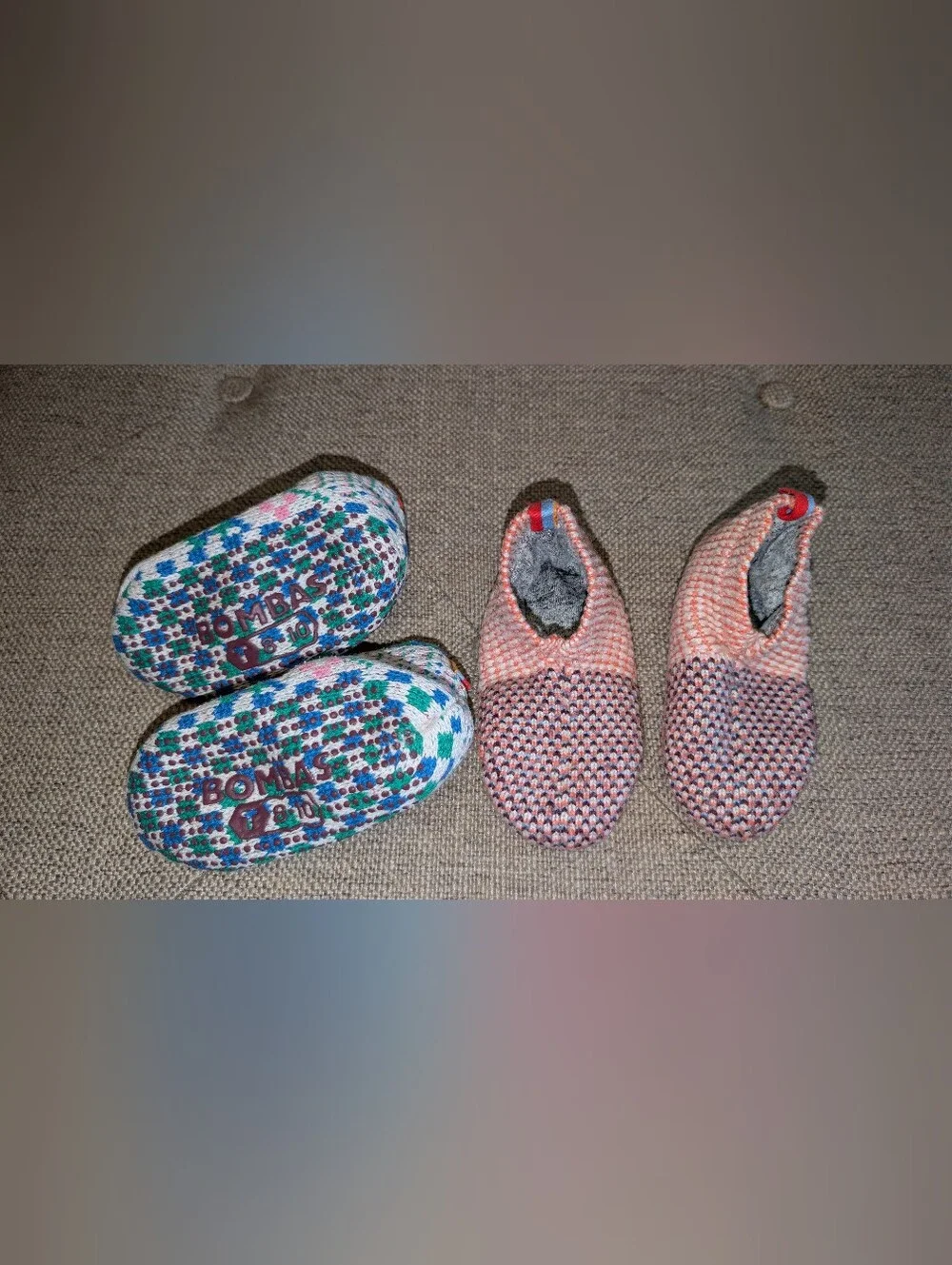2 Pairs Bombas Kids Slippers Size 8-10